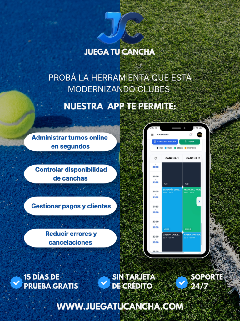 JUEGA TU CANCHA simplifica reservas, torneos y gestión de clubes de pádel en Argentina.
